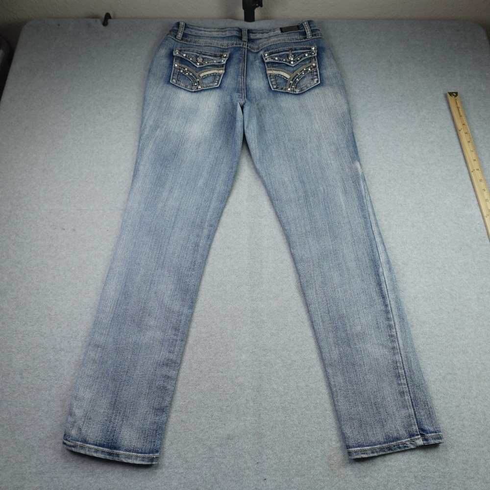 Earl Jeans Womens 10 Blue Straight Leg Embellished Flap Pocket Denim